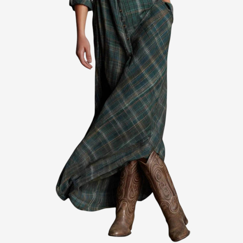 Lily | Plaid Maxi Shirt Dress in Boho Style
