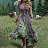 Classy Gradient Purple Lavender And Floral Printed Short Maxi Dress