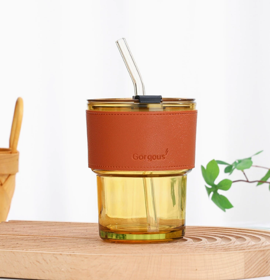 Stylish Leakproof Glass Bottle for Water, Juice & Smoothies
