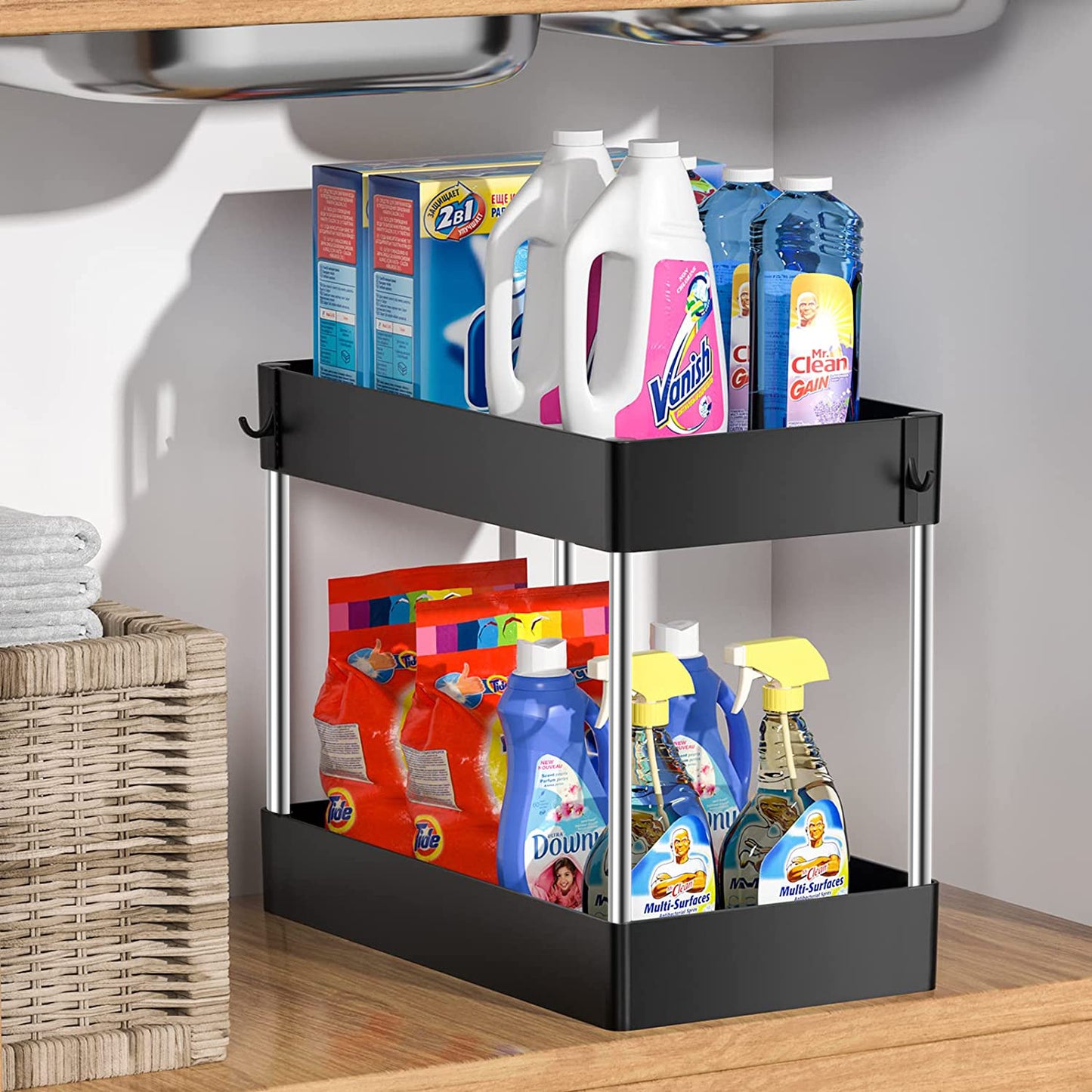2-Tier Under Sink Storage Organizer – Space-Saving Cabinet Storage Solution