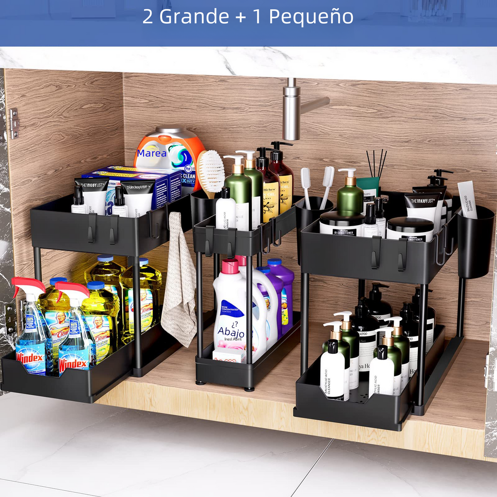 3-Piece Under Sink Storage Rack – Pull-Out Cabinet Organizer