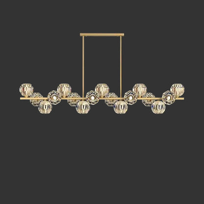 Modern Nordic crystal chandelier with copper frame and adjustable lighting