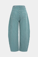 Stripe Print Pocket Drawstring Barrel Trousers