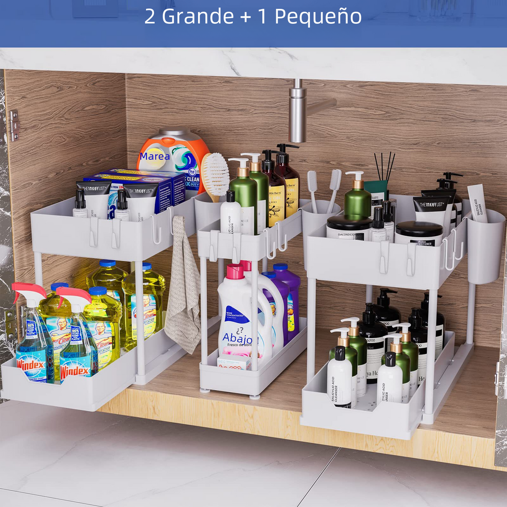 3-Piece Under Sink Storage Rack – Pull-Out Cabinet Organizer