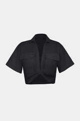 Basic Flap Pocket Twist Hem Shirt