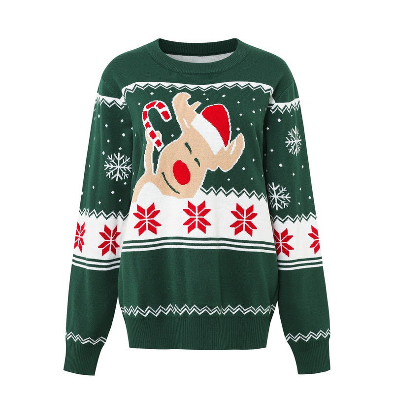 Cartoon Elk Jacquard Pullover Bottoming Sweater