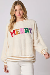 Letter Rhinestone Long Sleeve Pullover Hoodie Round Neck