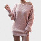 Women's Off-Shoulder Knit Sweater Dress – Long Sleeve Pullover