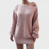 Women's Off-Shoulder Knit Sweater Dress – Long Sleeve Pullover