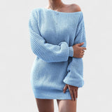 Women's Off-Shoulder Knit Sweater Dress – Long Sleeve Pullover