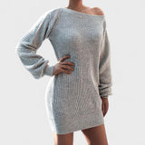 Women's Off-Shoulder Knit Sweater Dress – Long Sleeve Pullover